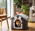 PawComfort CalmNest™ — Peaked-Roof Dog House Bed with Arched Entry for Anxious Dogs