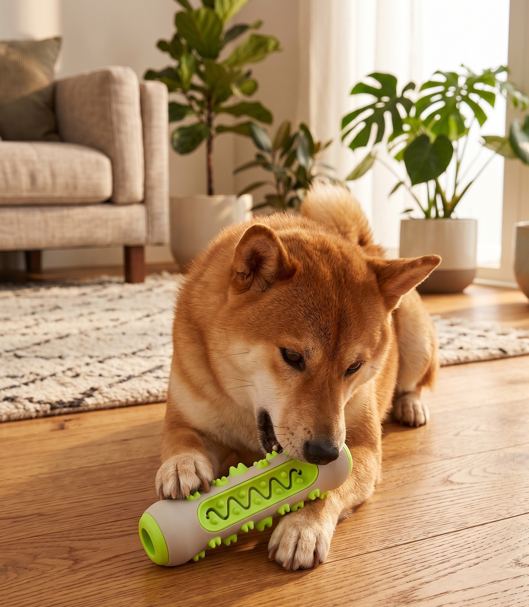 PawComfort DentalGuard™ — Treat-Dispensing Bristle Chew Toy for Anxious Dogs